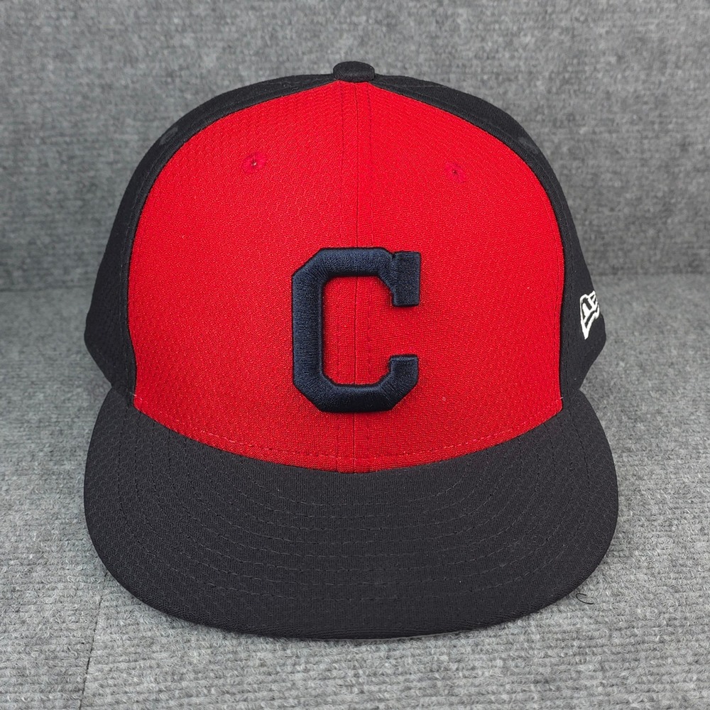 Cleveland Indians Hat Players Cap Mens‎ Red Black MLB Baseball Fitted 7 1/2